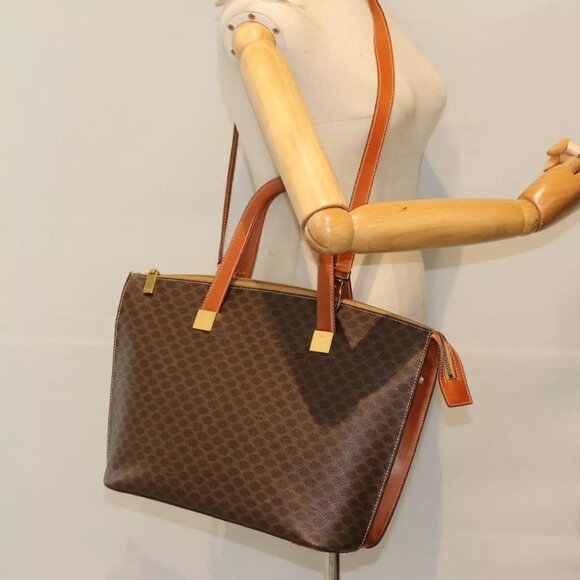 CELINE Macadam Canvas Hand Bag PVC 2way Brown Auth - Picture 3 of 16